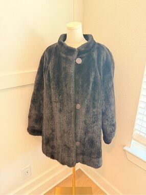 Vintage Faux Fur Statement Coat – Dark Brown / Charcoal (Size Medium/Large)